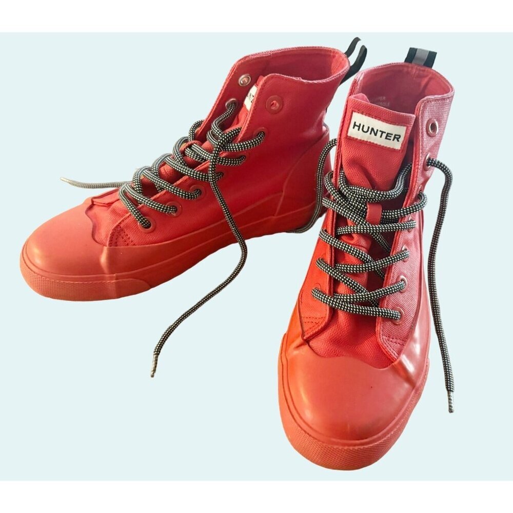 HUNTER x TARGET Red Waterproof Rain Boots Booties Lace Up Size 7.5 EUC